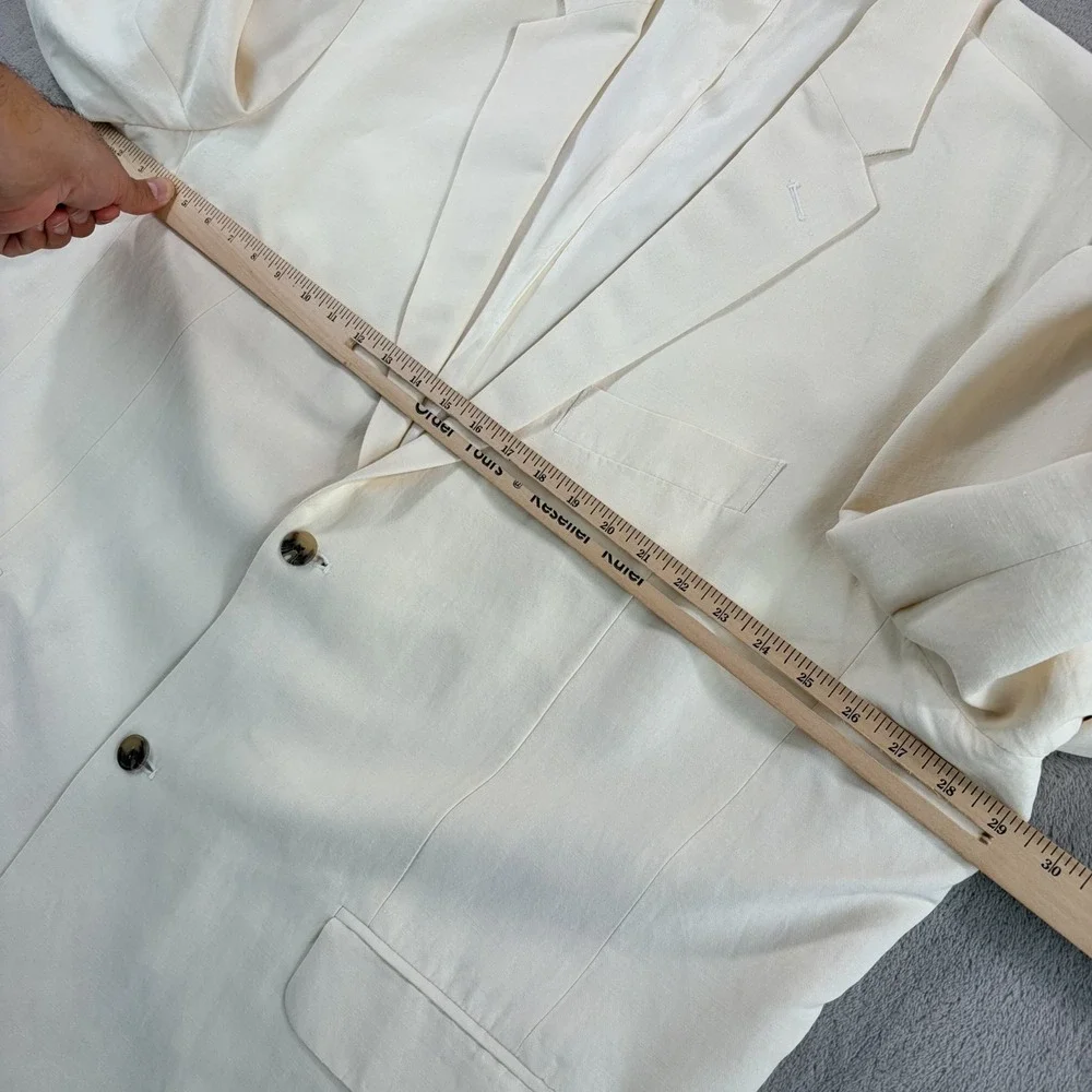 J.Peterman Blazer Sport Coat Jacket & Vest Set in Ivory Silk Linen Blend Men 56